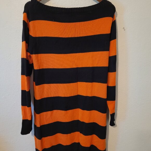Spirit Costume Pumpkin Patch Black & Orange Stripe Distressed Sweater Dress - Picture 2 of 4